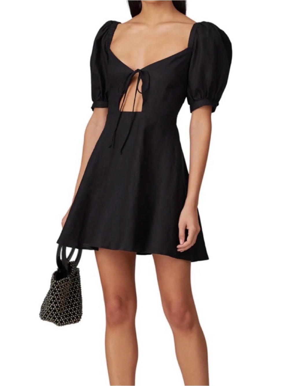 Capulet Black Linen Dress with Cutout